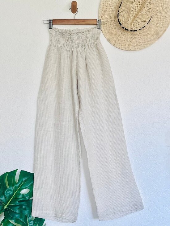 Bogetta Pants - NEW! Italian 100% Linen BOGETTA DI LINO Striped Ivory Wide Leg Beach Pants XS
